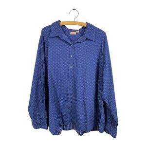 North Crest Blue Polka Dot Button-Up Shirt Size 4X 100% Cotton Office Casual